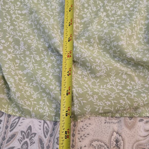 Lush Sage Green Ditsy Floral Wrap Shirt Side Tie Career Springcore Feminine - Picture 6 of 7